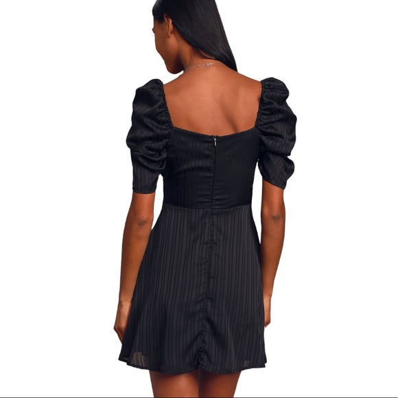 Lulus Dance After Dark Black Satin Striped Skater Dress size Medium - Picture 4 of 8